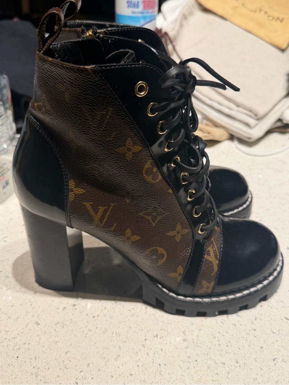 $1,900 Louis Vuitton Monogram Star Trail Ankle Boot — Brown & Black